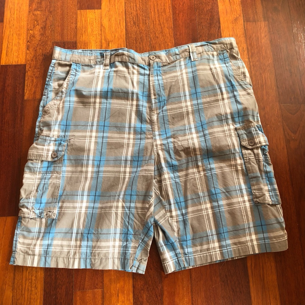 Beverly Hills Polo Club Big & Tall Men's 46 Blue & Grey Plaid Cargo Shorts Y2K